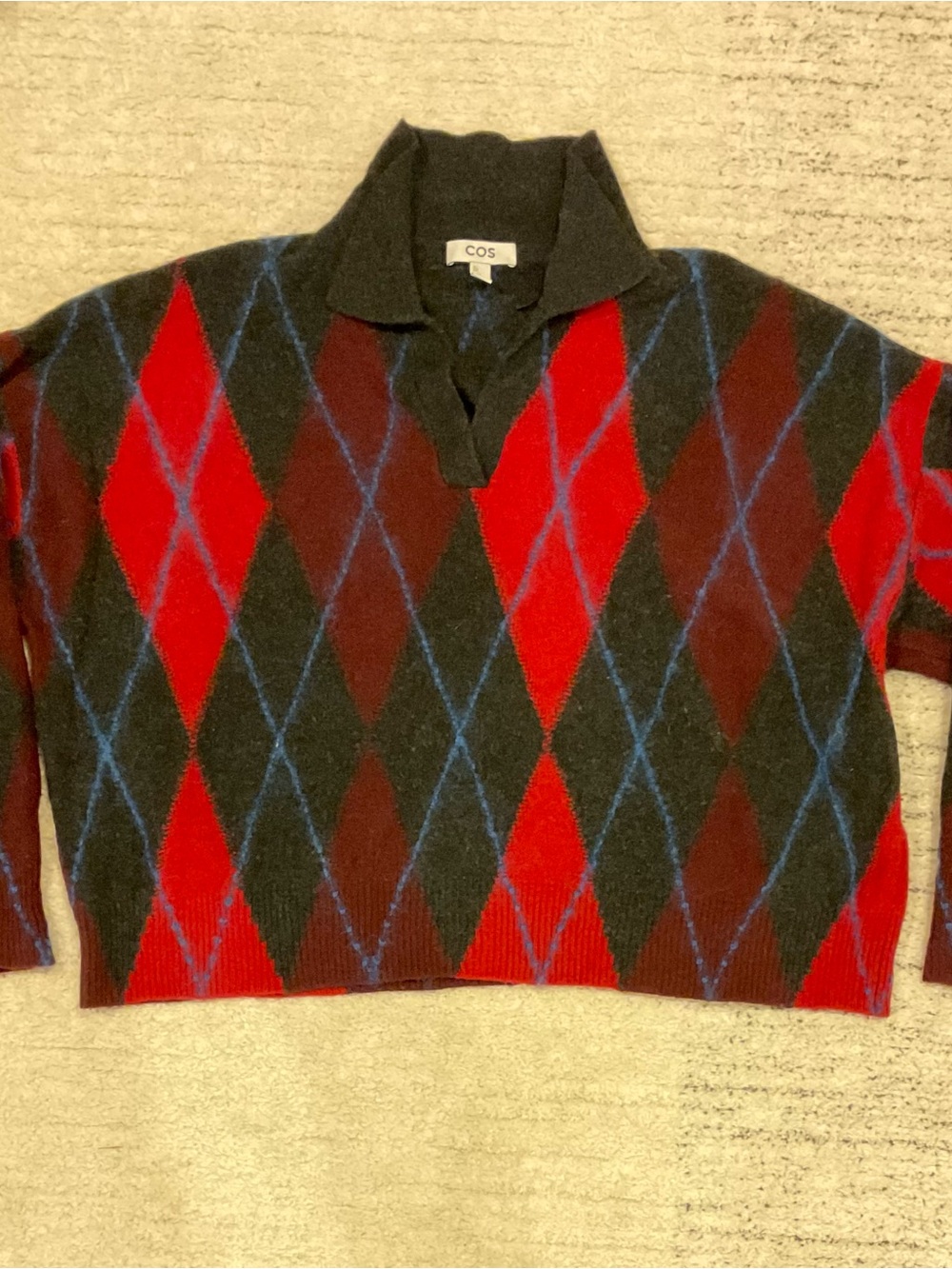 COS Argyle Wool Polo Jumper - Picture 2 of 4